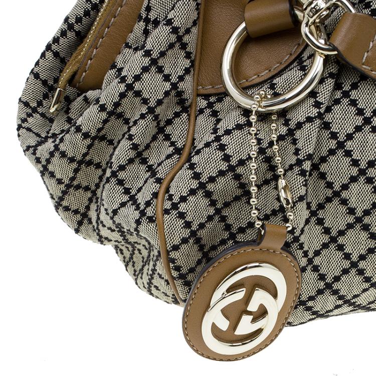 Pre Owned Gucci Beige/Ebony Diamante Canvas Medium Sukey Boston Bag