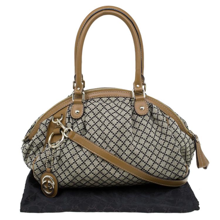 Pre Owned Gucci Beige/Ebony Diamante Canvas Medium Sukey Boston Bag
