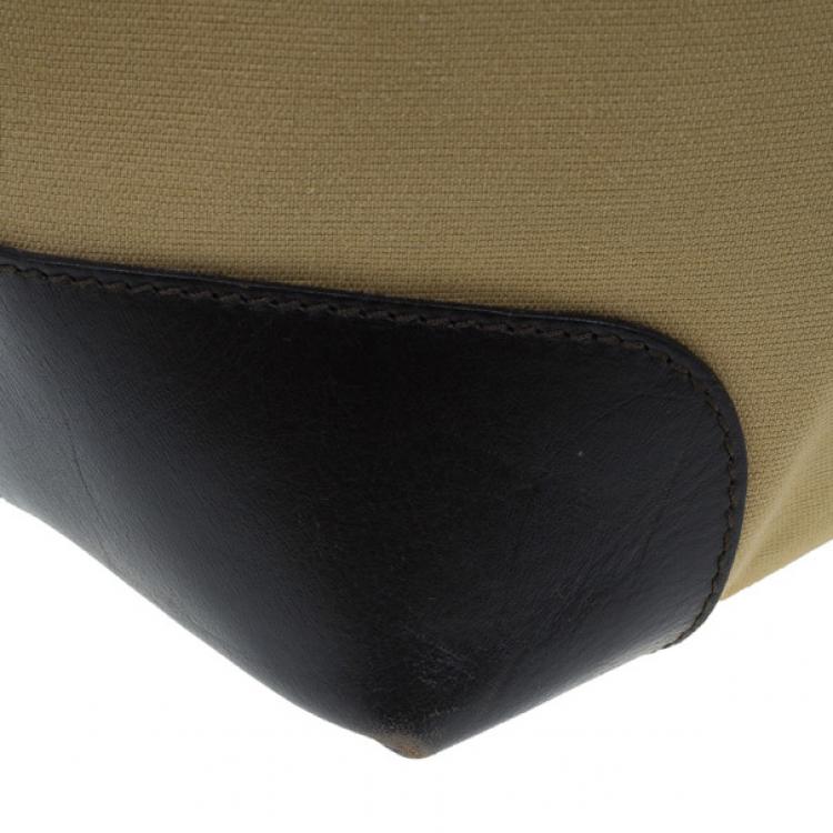 Pre Owned Gucci Beige Canvas and Leather Vertical Web Tote