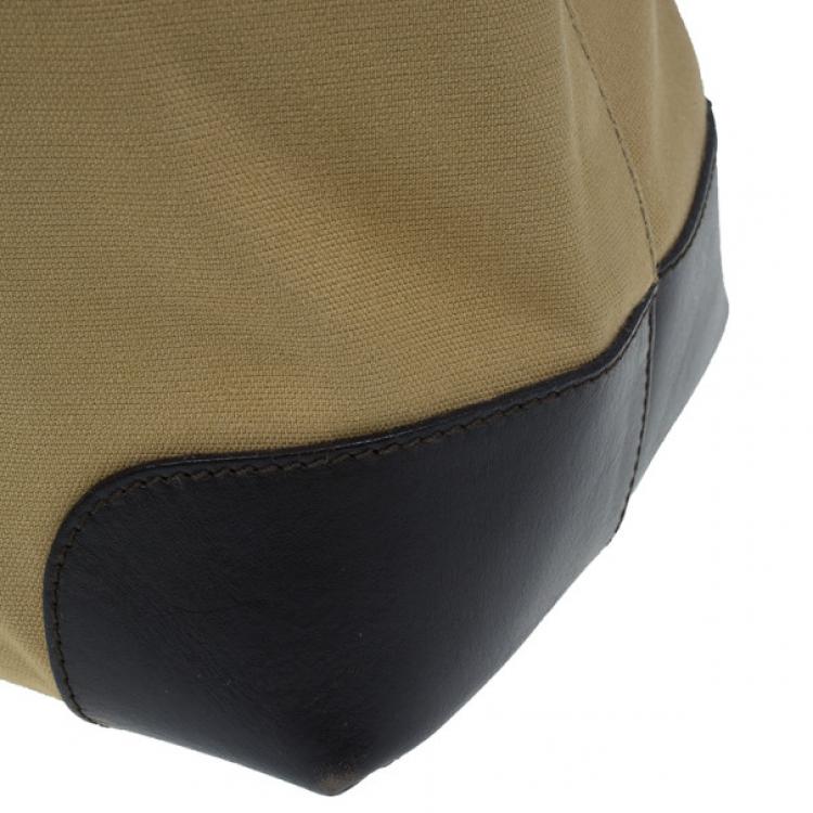 Pre Owned Gucci Beige Canvas and Leather Vertical Web Tote