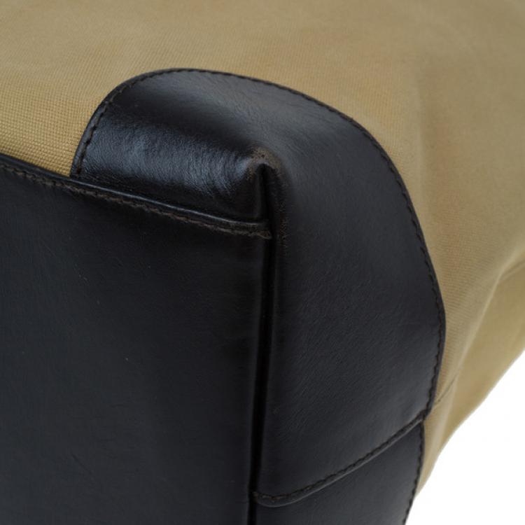 Pre Owned Gucci Beige Canvas and Leather Vertical Web Tote