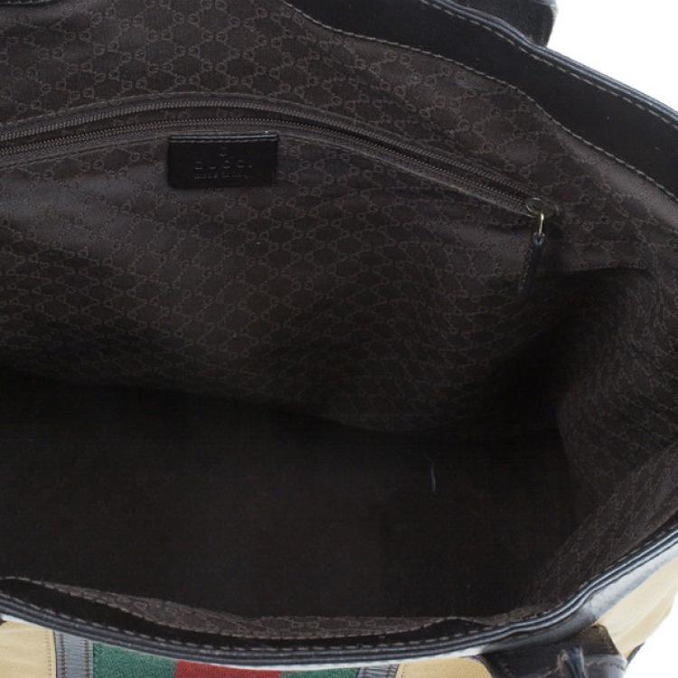 Pre Owned Gucci Beige Canvas and Leather Vertical Web Tote