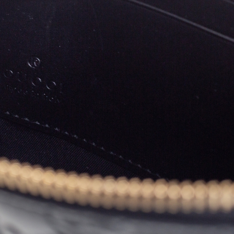 مملوكة مسبقًا Gucci Black Guccissima Leather Wristlet Zip Chain Clutch