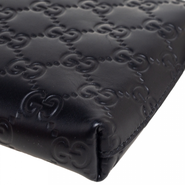 مملوكة مسبقًا Gucci Black Guccissima Leather Wristlet Zip Chain Clutch