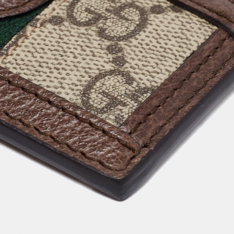 Pre Owned Gucci Beige/Brown GG Supreme Canvas And Leather Ophidia Card Case