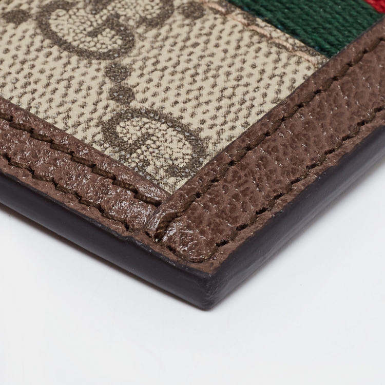 Pre Owned Gucci Beige/Brown GG Supreme Canvas And Leather Ophidia Card Case
