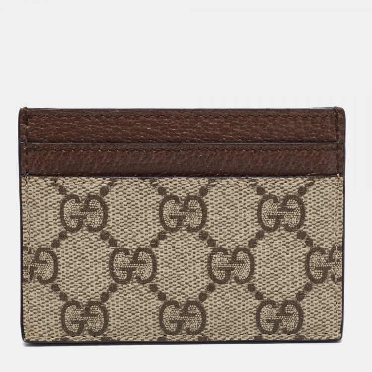 Pre Owned Gucci Beige/Brown GG Supreme Canvas And Leather Ophidia Card Case