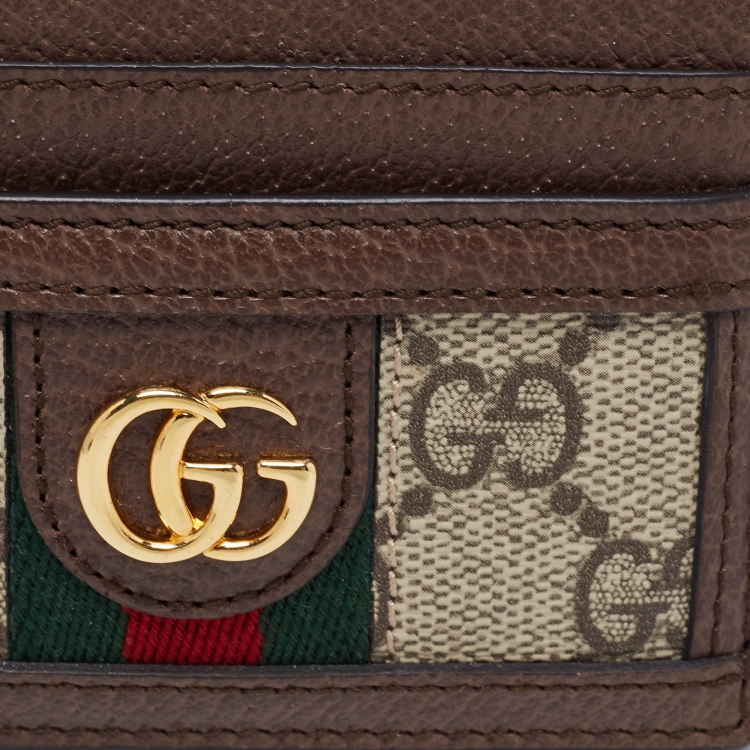 Pre Owned Gucci Beige/Brown GG Supreme Canvas And Leather Ophidia Card Case