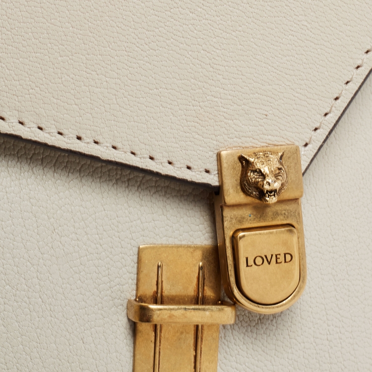 مملوكة مسبقًا Gucci Cream Leather and Snakeskin Small Ottilia Bee Printed Bamboo Top Handle Bag