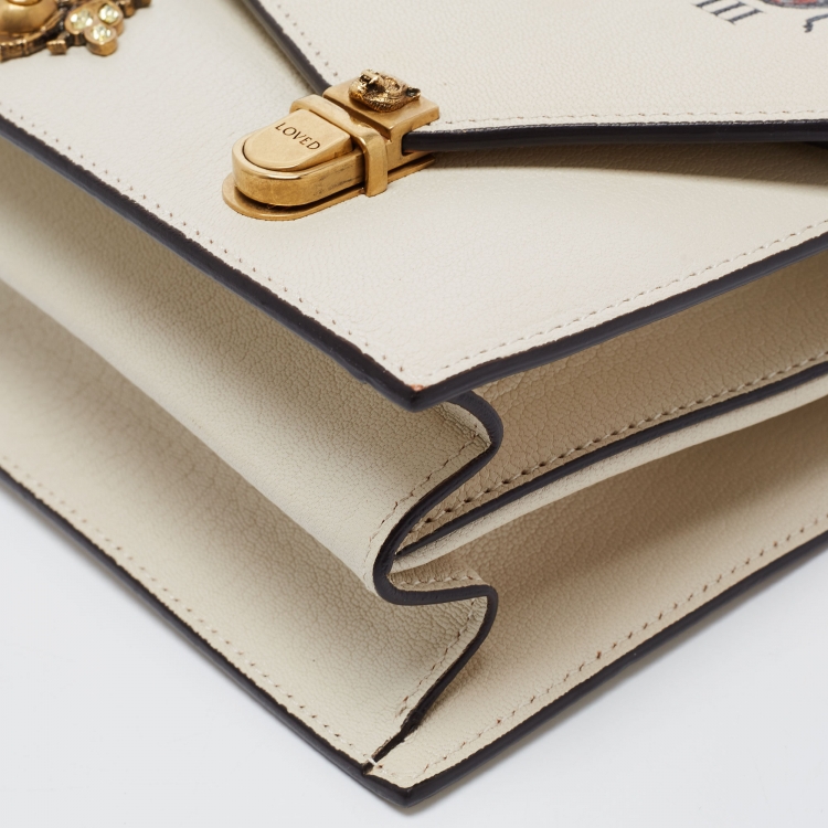 مملوكة مسبقًا Gucci Cream Leather and Snakeskin Small Ottilia Bee Printed Bamboo Top Handle Bag