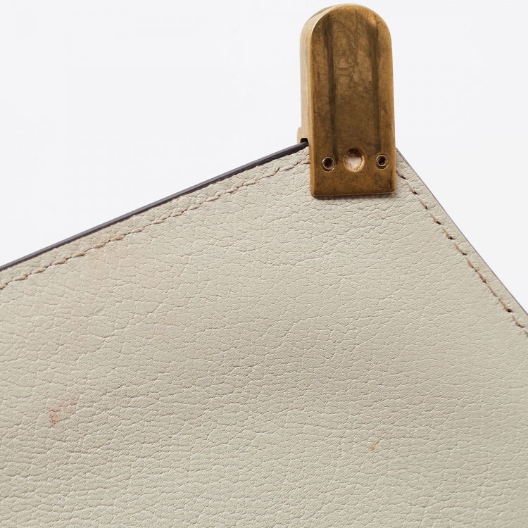 مملوكة مسبقًا Gucci Cream Leather and Snakeskin Small Ottilia Bee Printed Bamboo Top Handle Bag