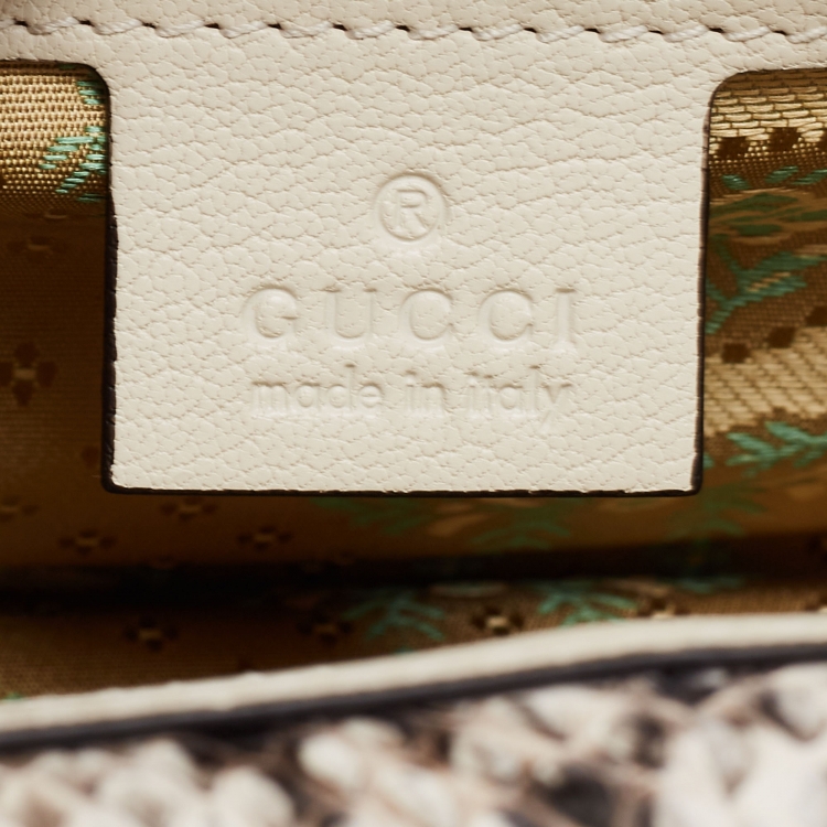 مملوكة مسبقًا Gucci Cream Leather and Snakeskin Small Ottilia Bee Printed Bamboo Top Handle Bag