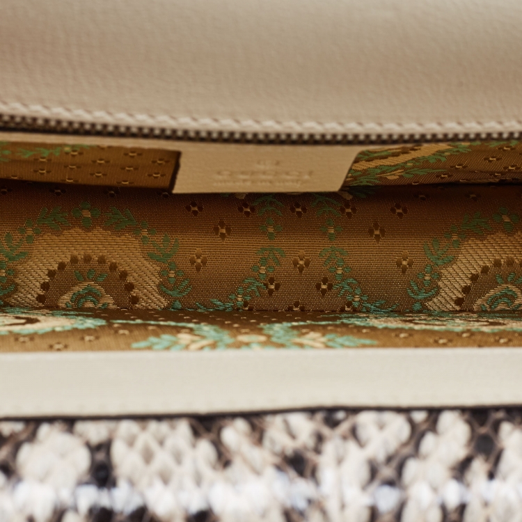 مملوكة مسبقًا Gucci Cream Leather and Snakeskin Small Ottilia Bee Printed Bamboo Top Handle Bag