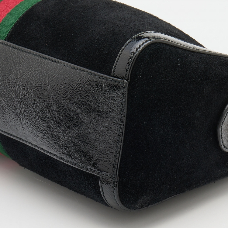 Pre Owned Gucci Black Suede and Patent Leather Medium GG Ophidia Boston Bag