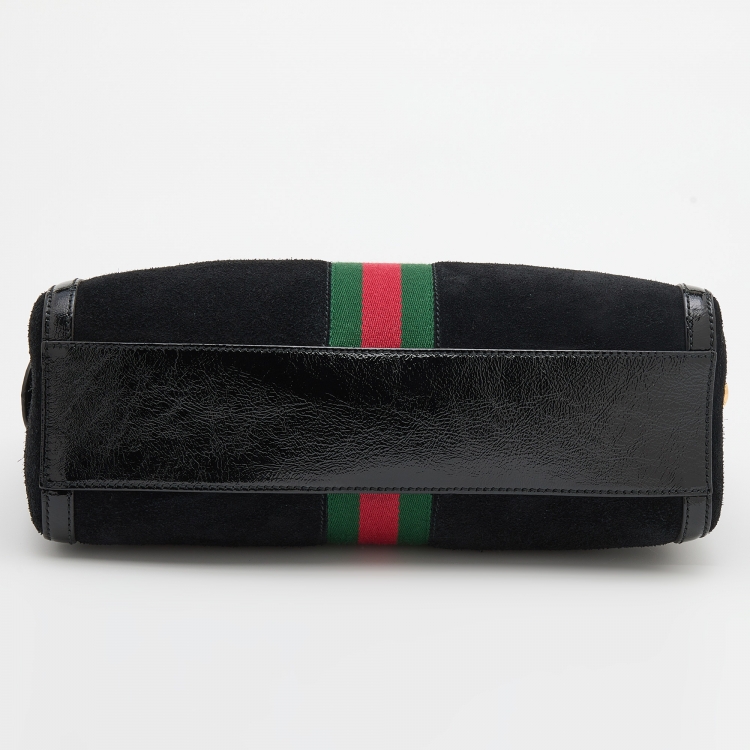 Pre Owned Gucci Black Suede and Patent Leather Medium GG Ophidia Boston Bag