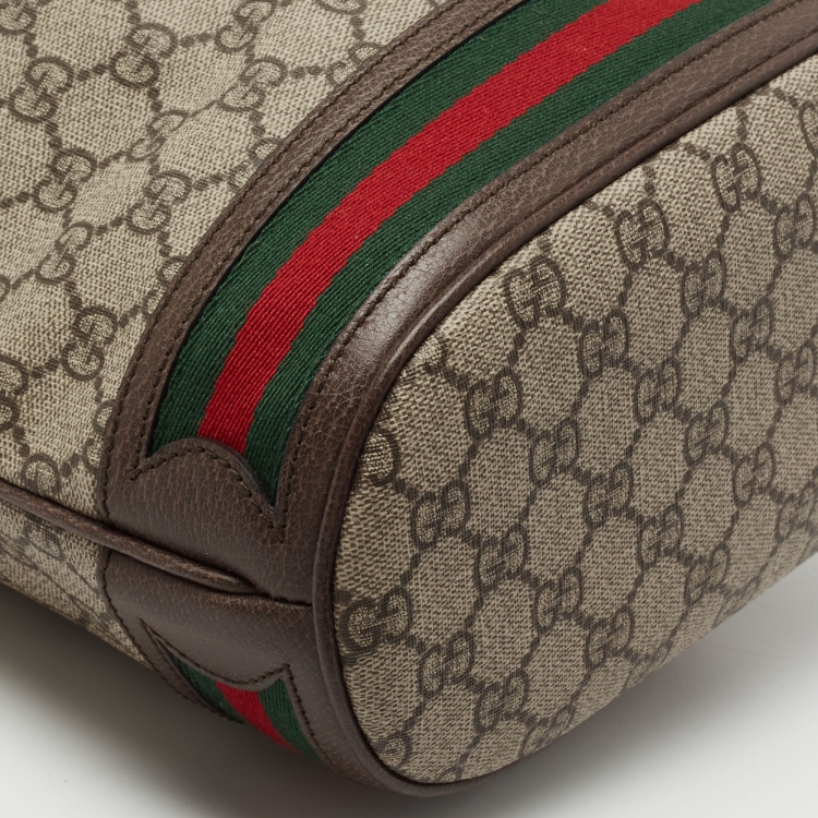 Pre Owned Gucci Beige/Brown GG Supreme Canvas and Leather Ophidia Bucket Bag