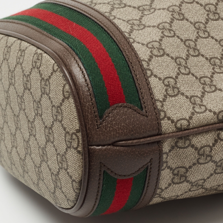 Pre Owned Gucci Beige/Brown GG Supreme Canvas and Leather Ophidia Bucket Bag