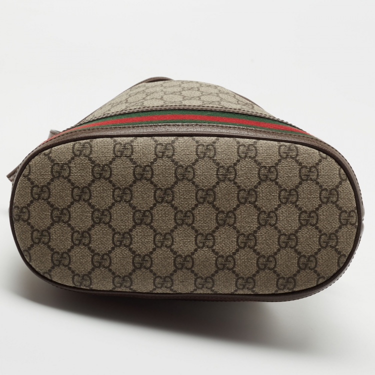 Pre Owned Gucci Beige/Brown GG Supreme Canvas and Leather Ophidia Bucket Bag