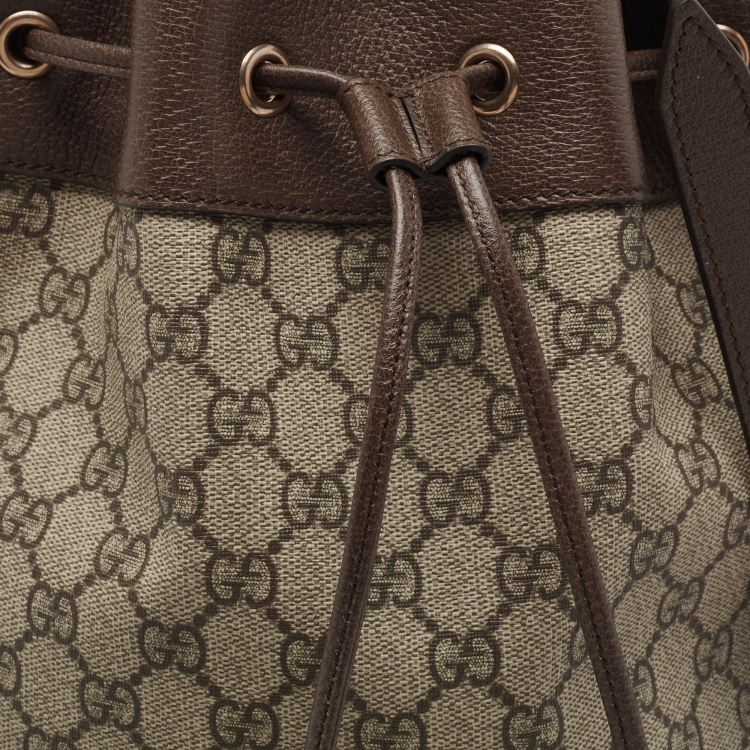 Pre Owned Gucci Beige/Brown GG Supreme Canvas and Leather Ophidia Bucket Bag