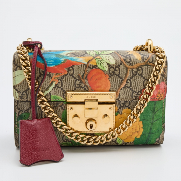 Gucci Multicolor Floral GG Supreme Canvas Small Padlock Shoulder