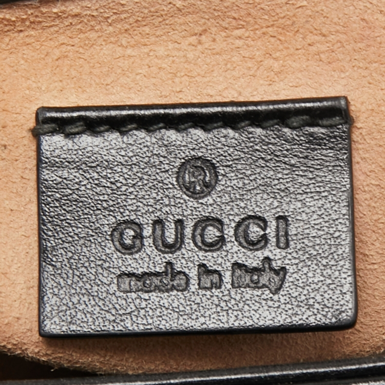 Pre Owned Gucci Black Matelassé Leather Mini GG Marmont Top Handle Bag