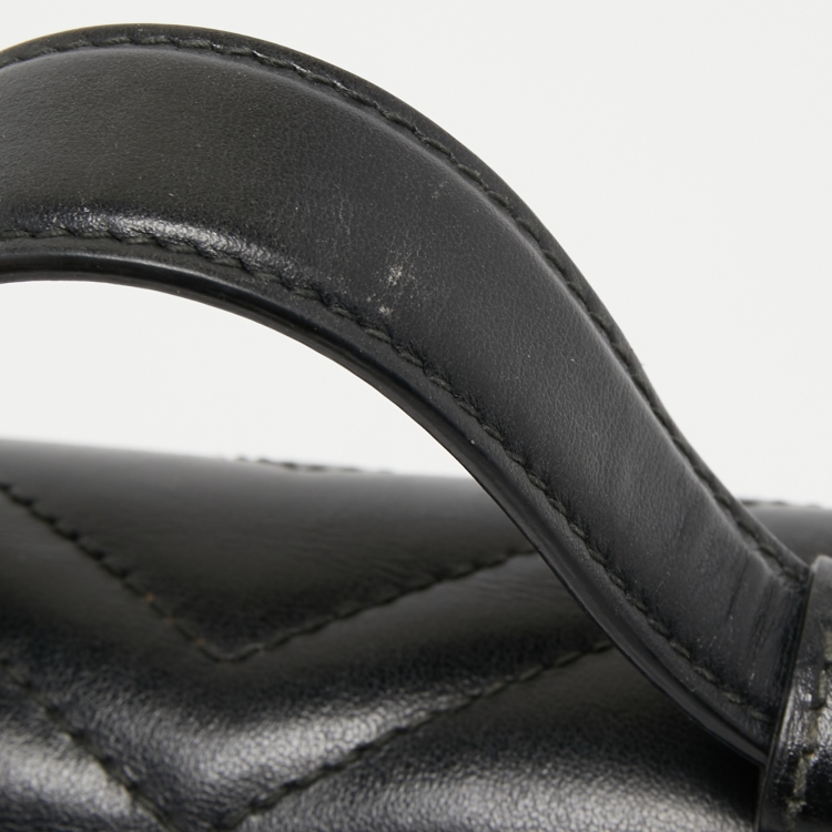 Pre Owned Gucci Black Matelassé Leather Mini GG Marmont Top Handle Bag