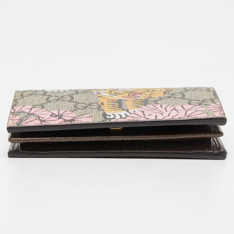 Pre Owned Gucci Beige GG Supreme Canvas Tiger Card Case