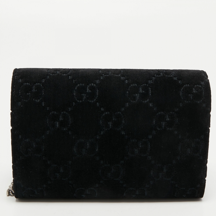 Pre Owned Gucci Black GG Velvet Mini Dionysus Wallet On Chain