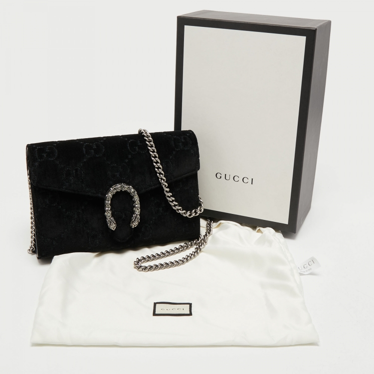 Pre Owned Gucci Black GG Velvet Mini Dionysus Wallet On Chain