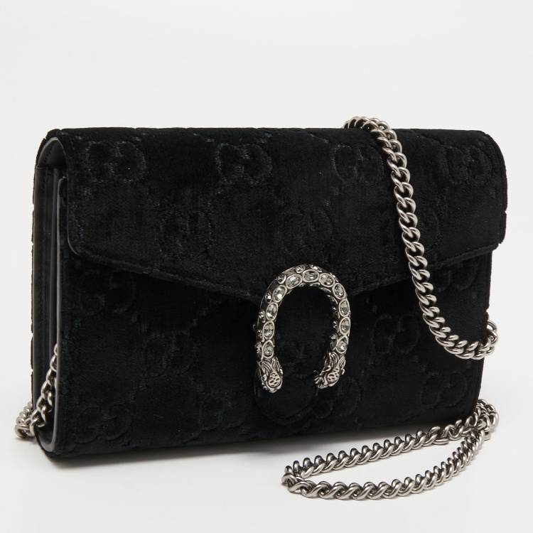 Pre Owned Gucci Black GG Velvet Mini Dionysus Wallet On Chain