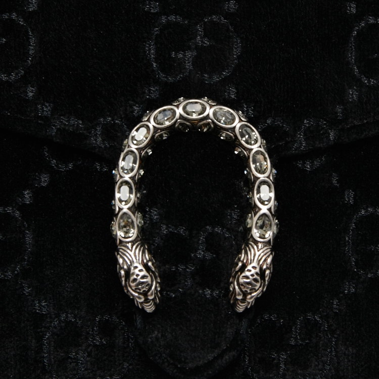 Pre Owned Gucci Black GG Velvet Mini Dionysus Wallet On Chain