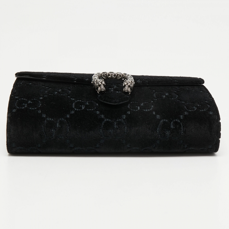 Pre Owned Gucci Black GG Velvet Mini Dionysus Wallet On Chain