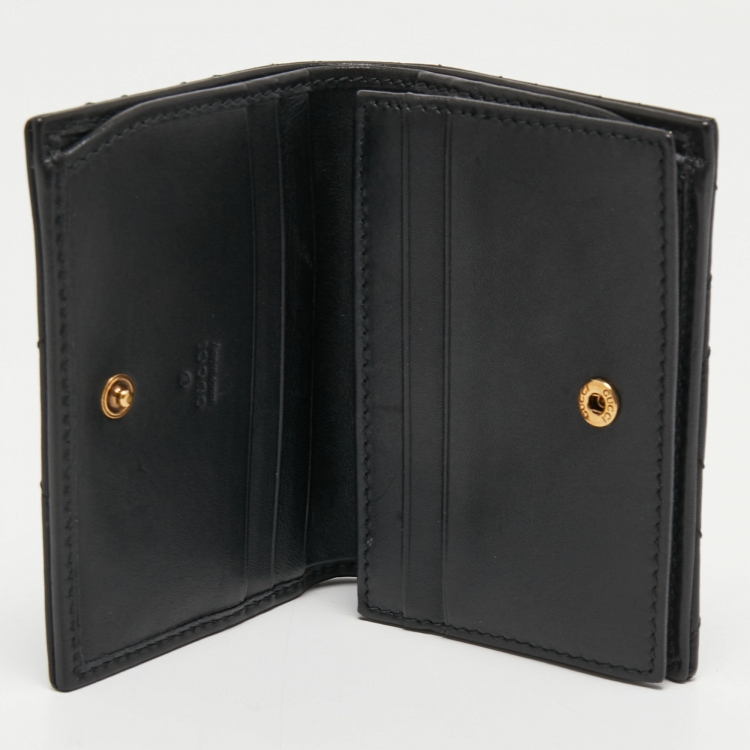 Pre Owned Gucci Black Matelassé Leather GG Marmont Card Case