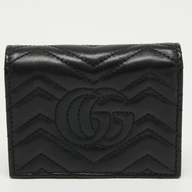 Pre Owned Gucci Black Matelassé Leather GG Marmont Card Case