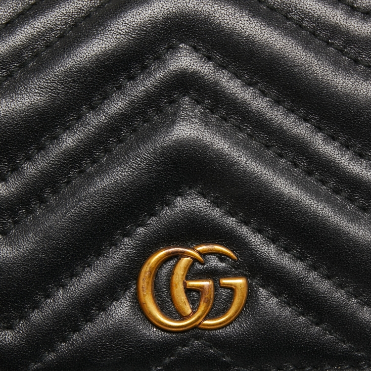 Pre Owned Gucci Black Matelassé Leather GG Marmont Card Case