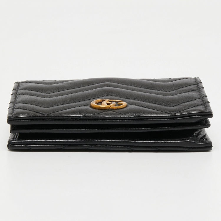 Pre Owned Gucci Black Matelassé Leather GG Marmont Card Case