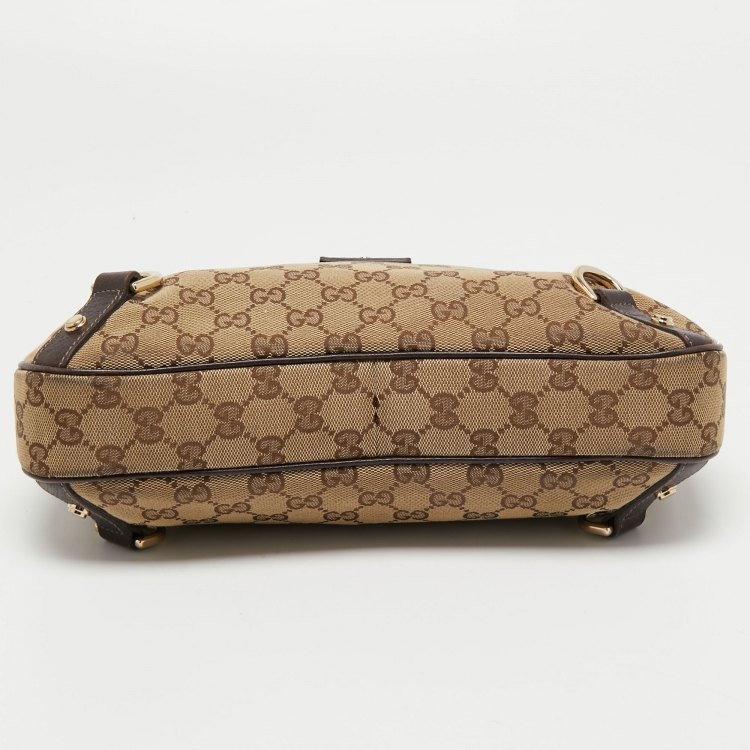 Pre Owned Gucci Beige/Brown GG Canvas and Leather Medium Abbey D-Ring Hobo