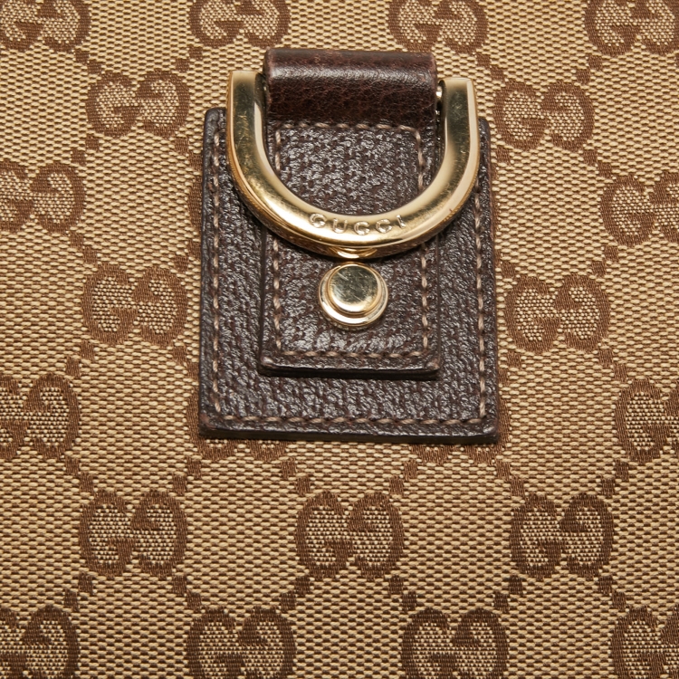 Pre Owned Gucci Beige/Brown GG Canvas and Leather Medium Abbey D-Ring Hobo