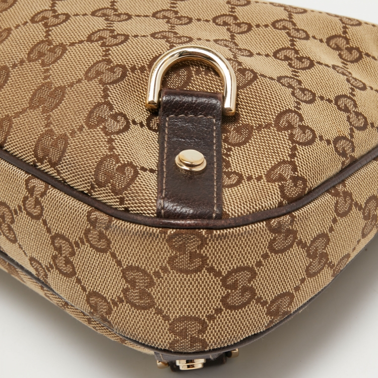 Pre Owned Gucci Beige/Brown GG Canvas and Leather Medium Abbey D-Ring Hobo