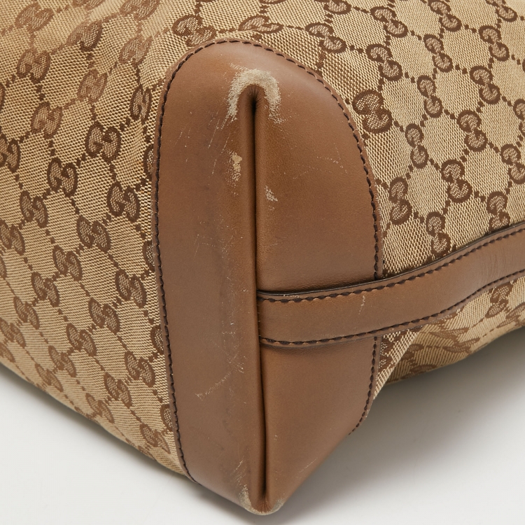 Pre Owned Gucci Beige/Brown GG Canvas and Leather Craft Tote