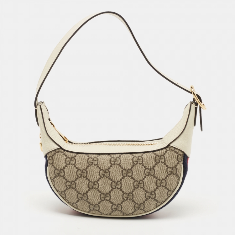 Pre Owned Gucci Beige/Cream GG Supreme Canvas and Leather Mini Ophidia Bag