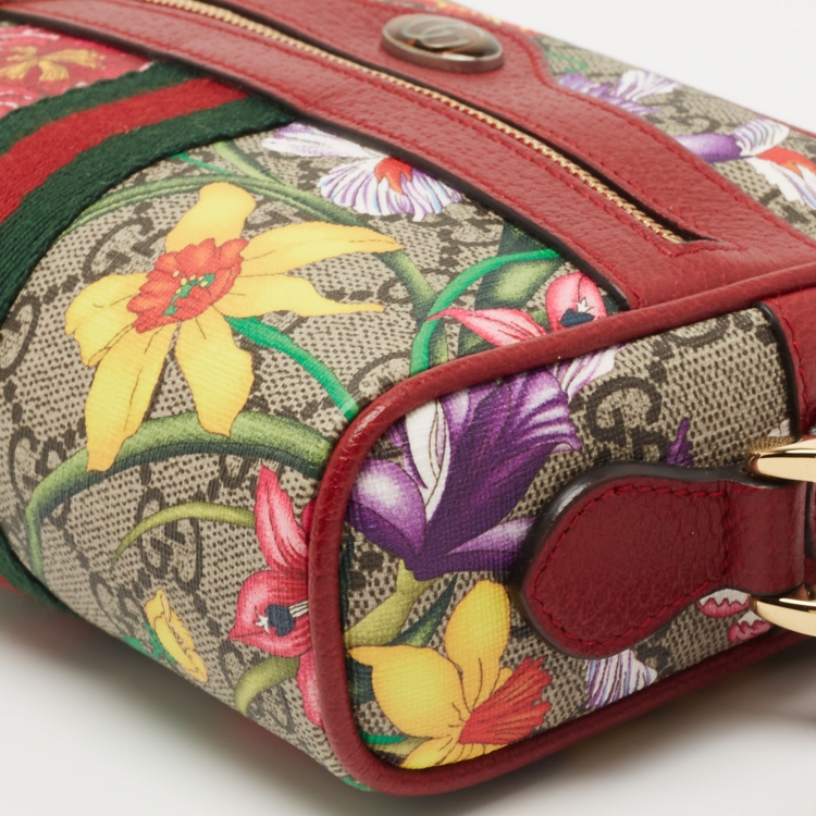 Pre Owned Gucci Multicolor Flora GG Supreme Coated Canvas and Leather Mini Ophidia Crossbody Bag