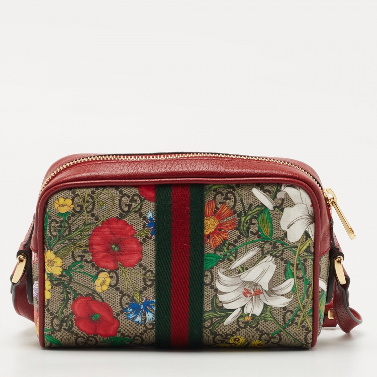 Pre Owned Gucci Multicolor Flora GG Supreme Coated Canvas and Leather Mini Ophidia Crossbody Bag