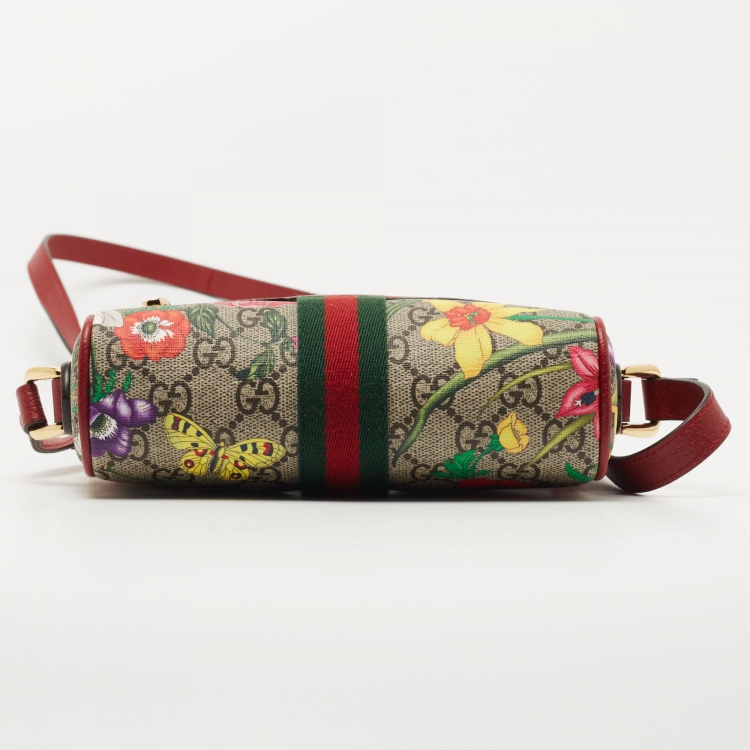 Pre Owned Gucci Multicolor Flora GG Supreme Coated Canvas and Leather Mini Ophidia Crossbody Bag