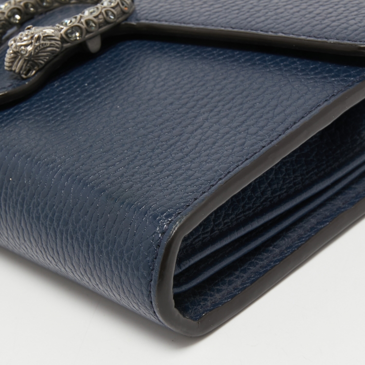 Pre Owned Gucci Navy Blue Leather Dionysus Wallet On Chain