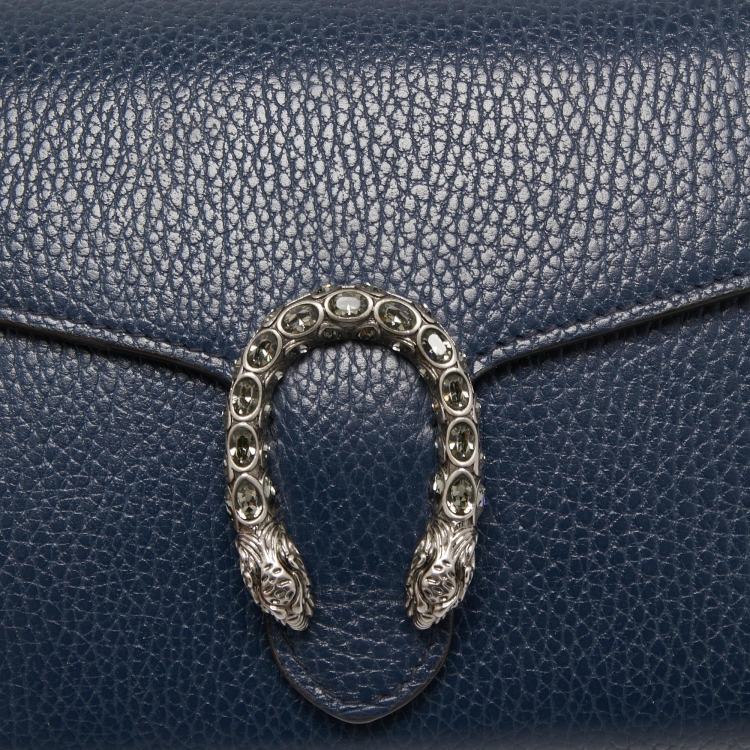 Pre Owned Gucci Navy Blue Leather Dionysus Wallet On Chain