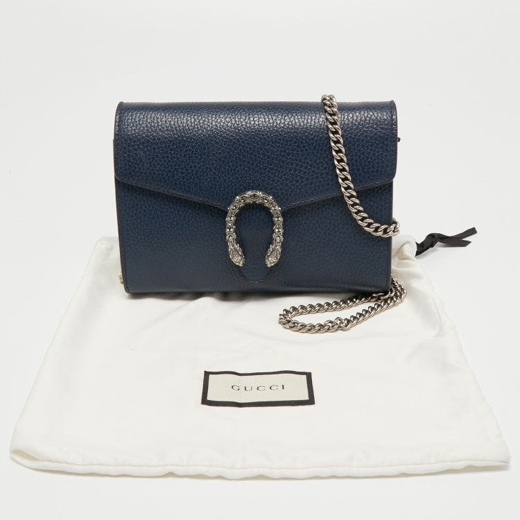 Pre Owned Gucci Navy Blue Leather Dionysus Wallet On Chain