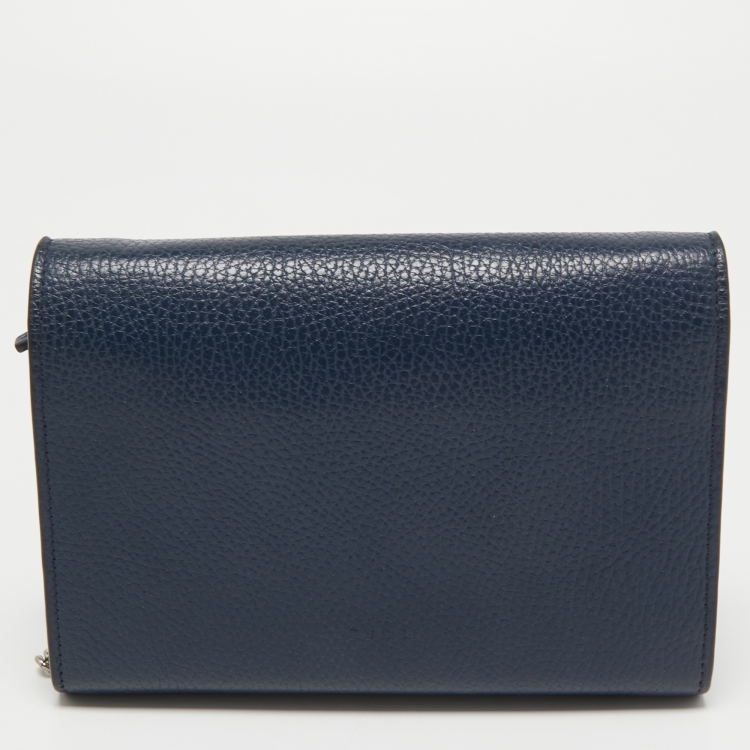 Pre Owned Gucci Navy Blue Leather Dionysus Wallet On Chain