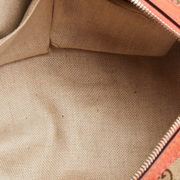 Pre Owned Gucci Beige/Orange GG Canvas and Leather Boston Bag