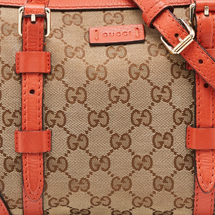 Pre Owned Gucci Beige/Orange GG Canvas and Leather Boston Bag